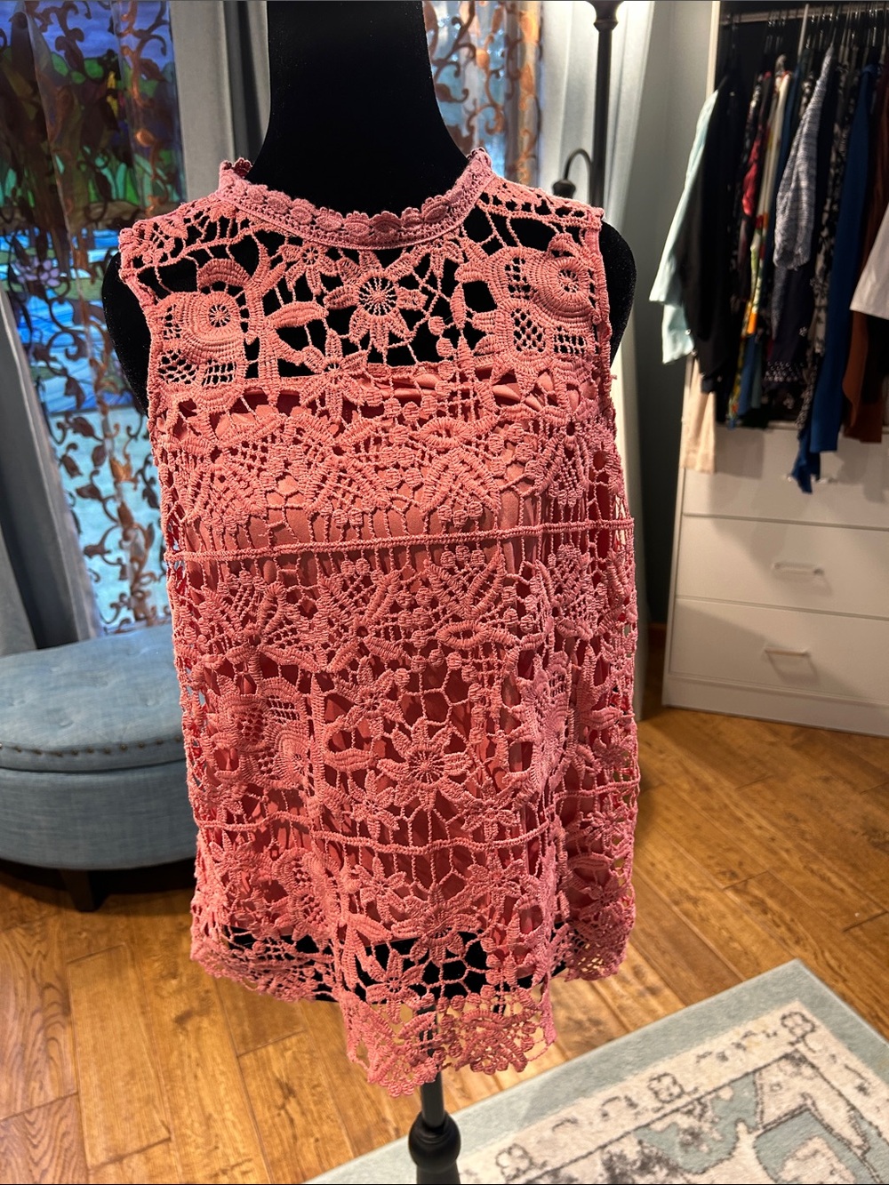 Maurices Pink Crochet Lace Tank Top